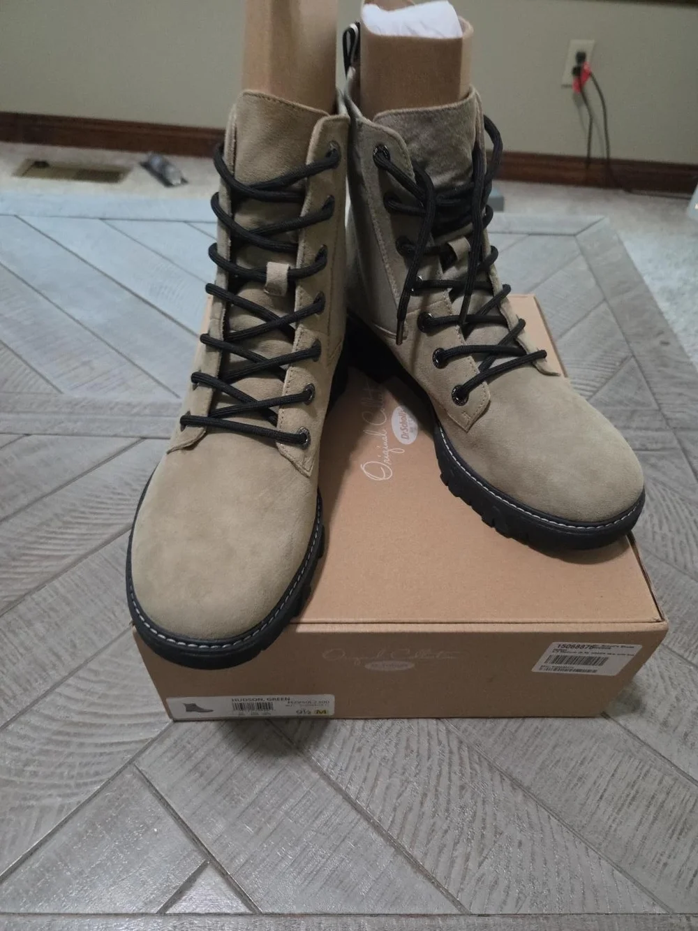 Women's Olive Taupe Suede Lace-Up Combat Boots Lug Heel